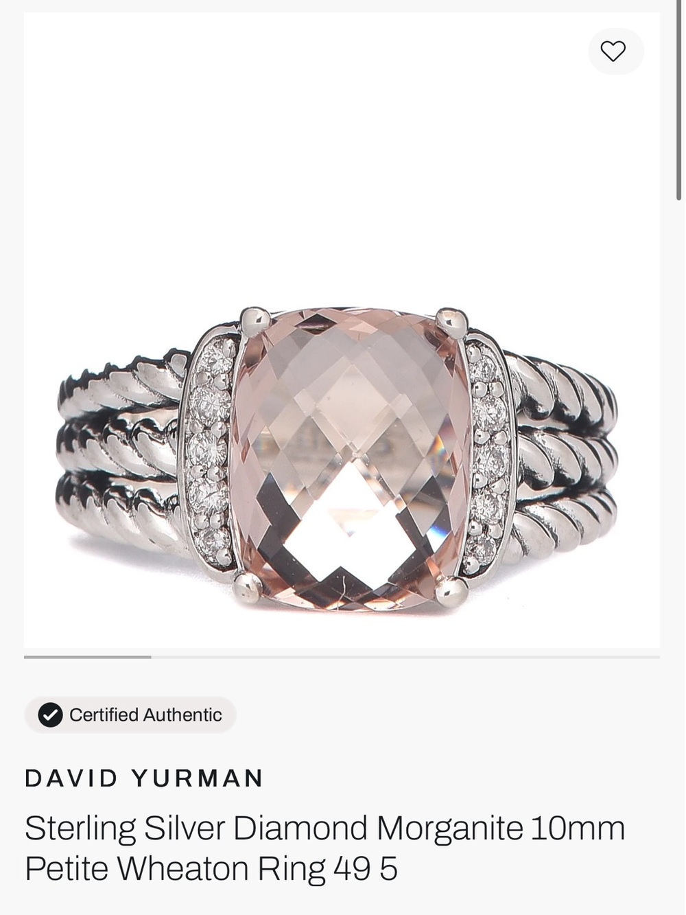 David Yurman Sterling Silver Ring with Light Pink Morganite and Diamonds